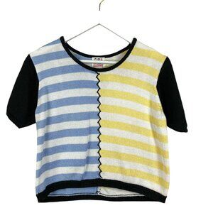Vintage Via Italia Sweater Womens Medium Short Sleeve Cropped Striped Hand Comb